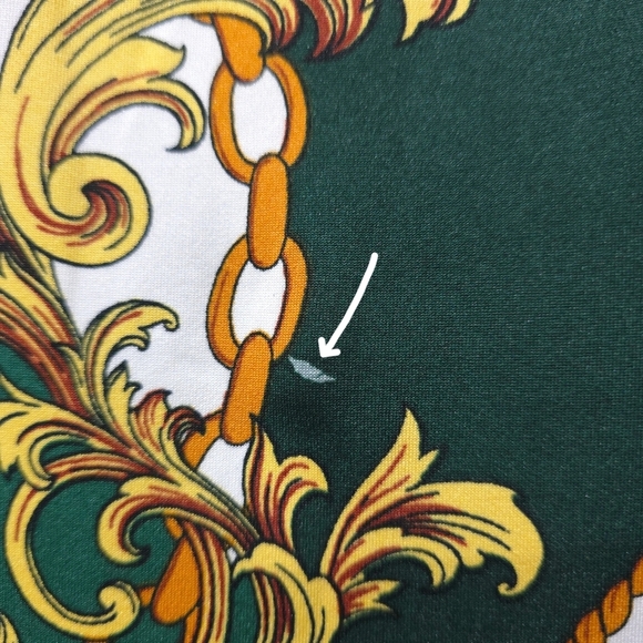 IRIS Long Sleeve Square Neck Bodycon Mini Dress in Green with Gold Filagree, S - Picture 11 of 15